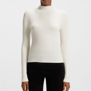 Hugo Boss Cream Ribbed Mock Neck
